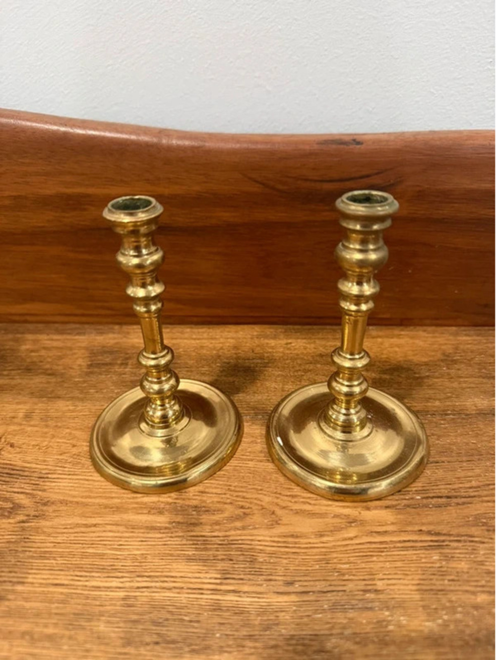 Pair Vintage Solid Brass Taper Candlestick Holders